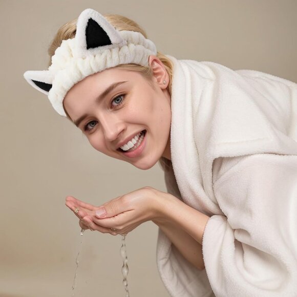2 Pcs Cat Ears Headband Spa Headbands for Washing Face Headband Beige Khaki - Picture 2 of 9